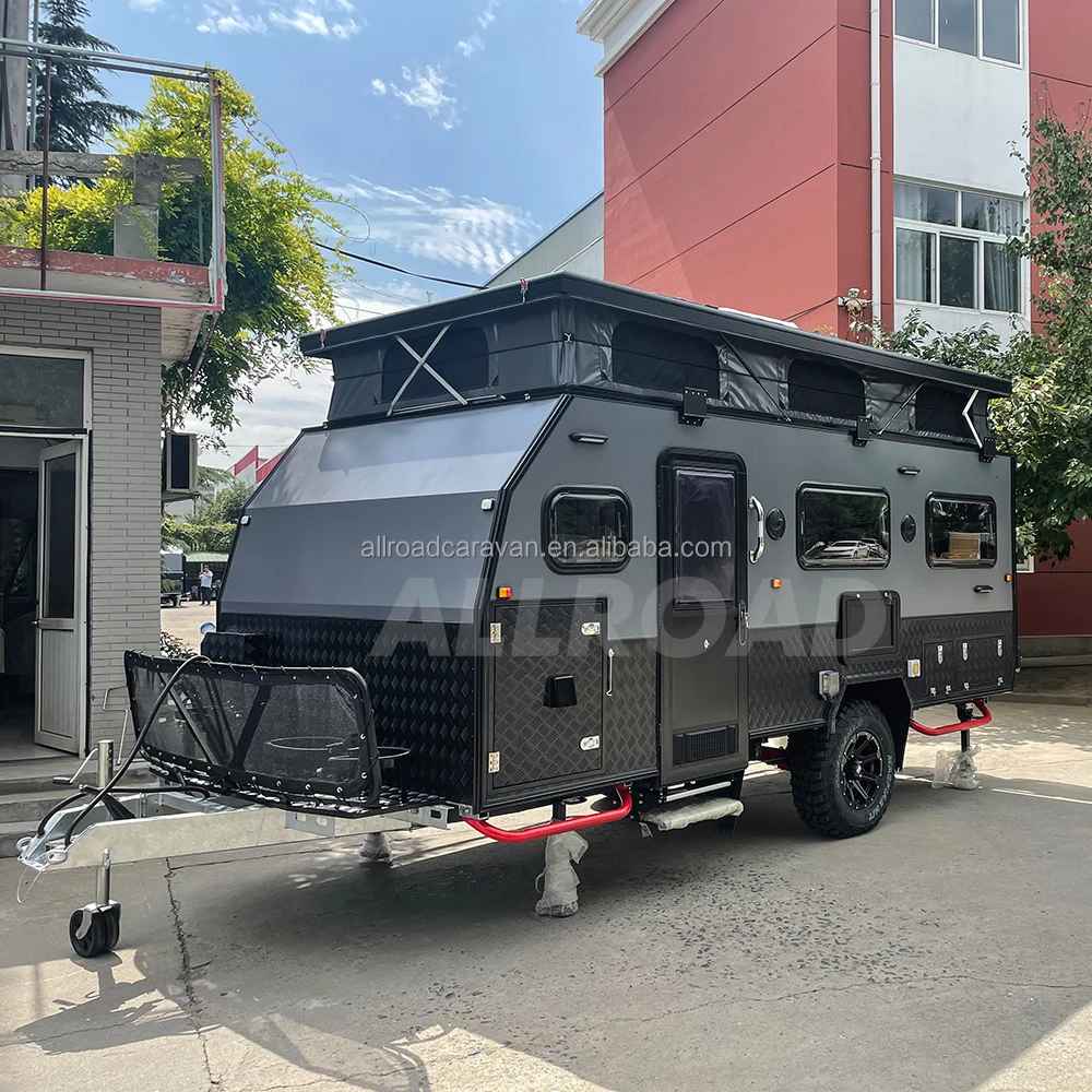 Custom Hybrid Caravan Camper Trailer Pop Top Travel Trailer Off Road Caravan Camping  Trailer with Aluminium Composite Panels