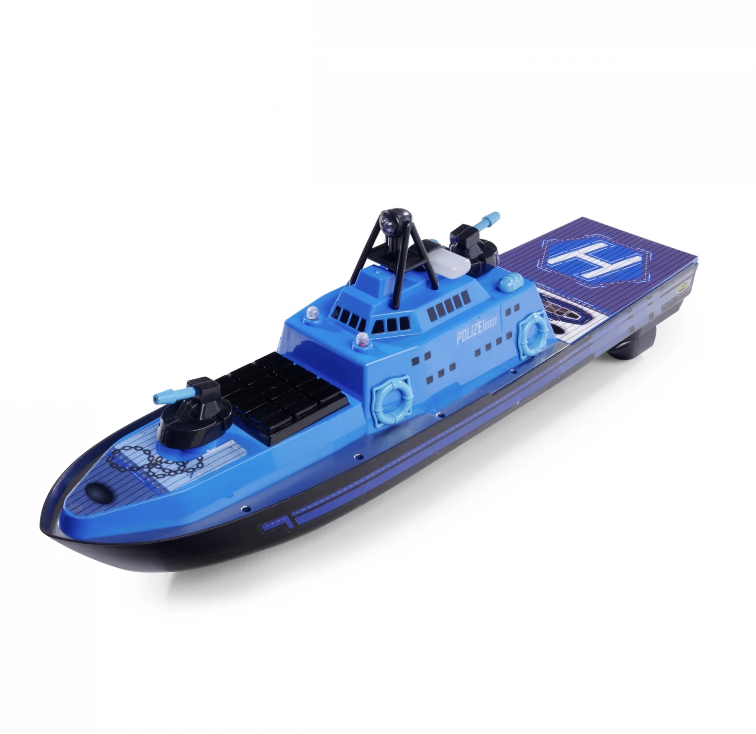 Dwi Dowellin 2.4G RC Police Boat with One-Button Water Spray, with LED Light