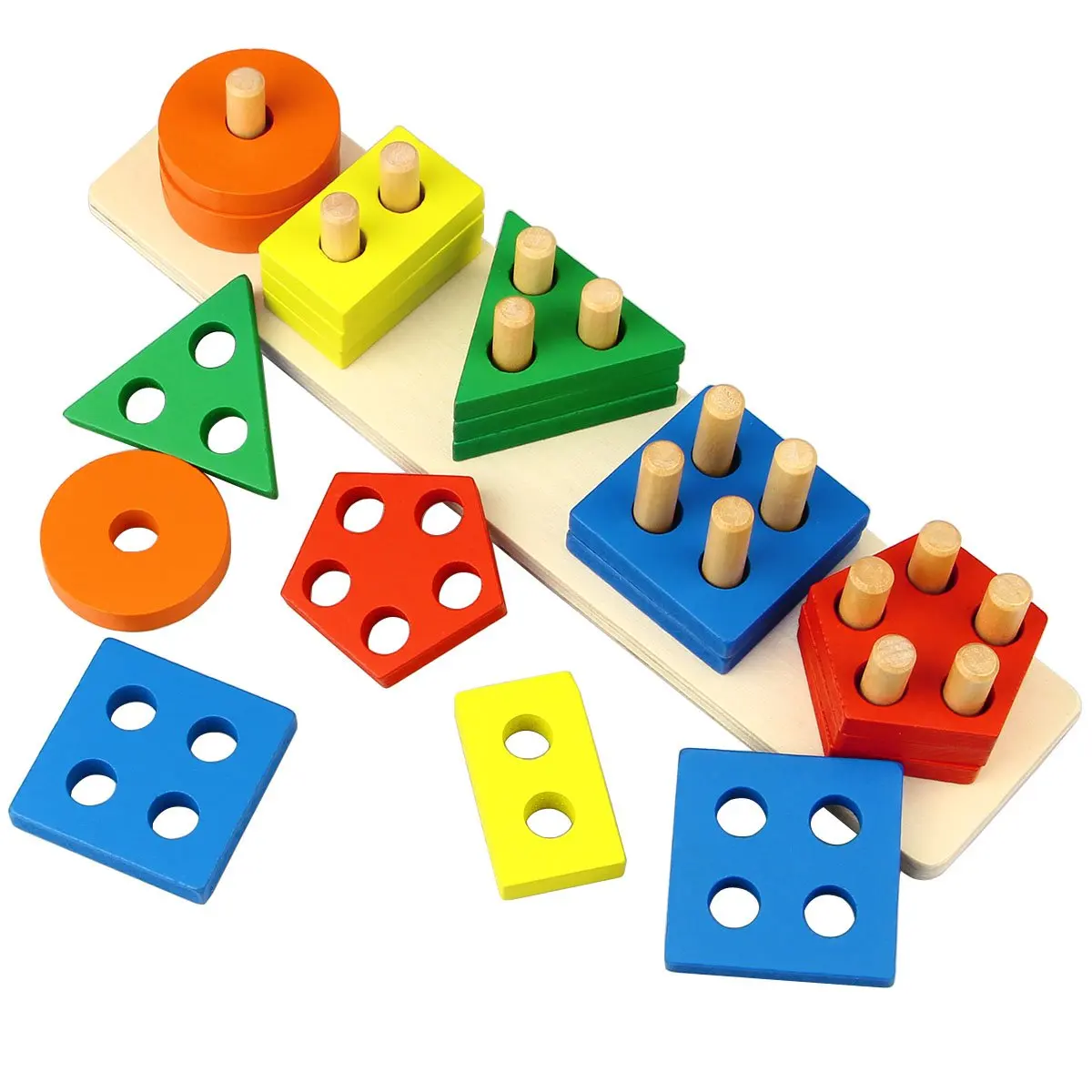 Wooden Building Blocks Montessori Educational Toys Sorting Blocks Popular Kids Customized Wooden Shape Sorter Stacker
