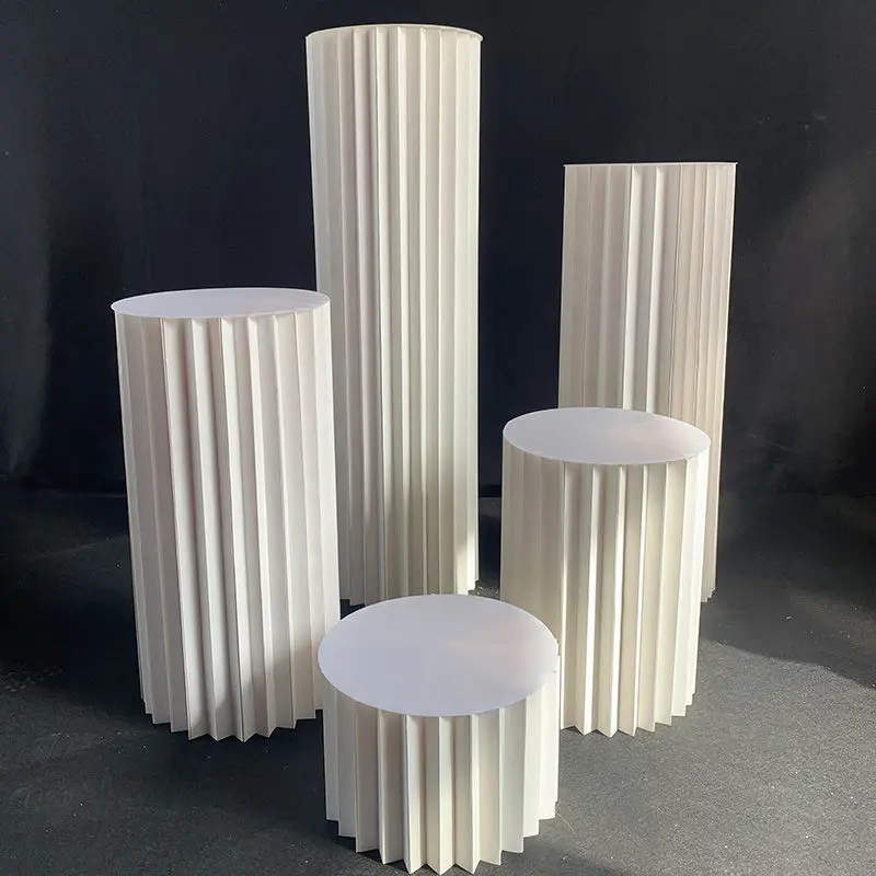 Folding Pillar Pedestal Box wedding cake holder standing paper cylindrical Dessert Table display Shelf