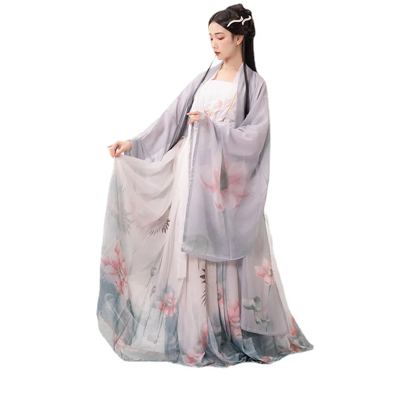 New Chinese Style Double Breasted Large Swing Ru Skirt Large Sleeved Shirt Ancient Summer Daily Embroidery Dresses Han Suit