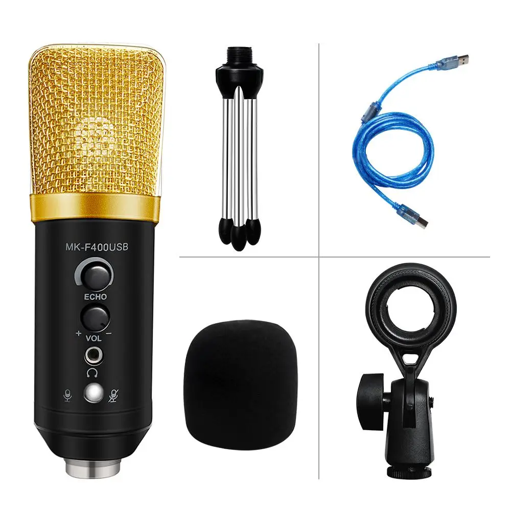 AGC-F400  Usb Condenser Microphone with Stand for Karaoke Studio Recording Songs Pop Filter Microphone Kit