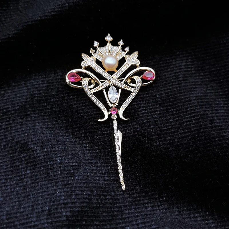 High quality luxury crown brooch set handmade stone brooches timepieces jewelry brooch