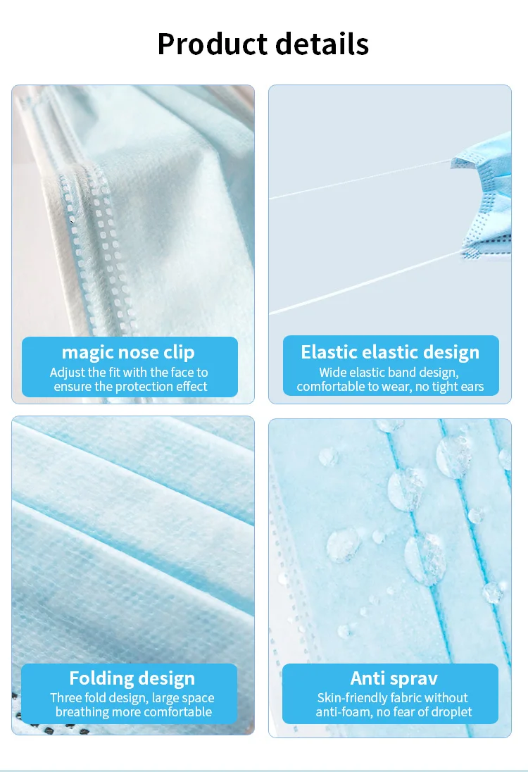 50Pcs Earloop Non Woven Nose Blue Masker Facemask 3 Ply Disposable Face Mask Surgical Medical Face Mask