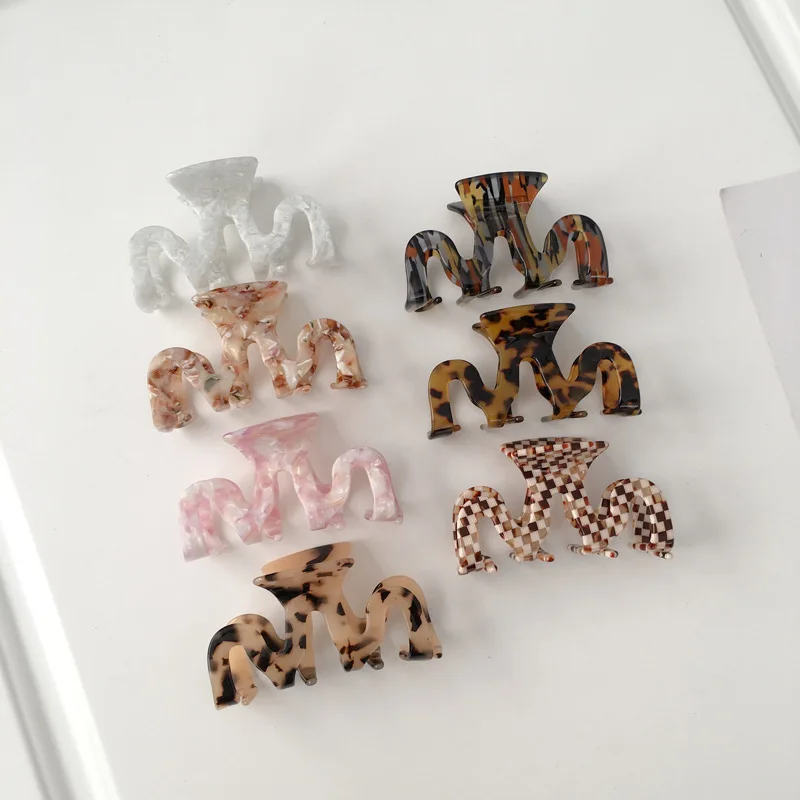 HC010B Customized Geometric Hollow Wave Shape Hair Claw Resin Cellulose Leopard Acetate Hair Claw Clip