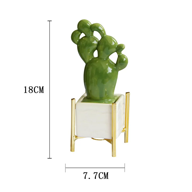 Light Luxury European Home Decoration Ceramic Metal Combination Pastoral Style Desktop Potted Cactus Desktop