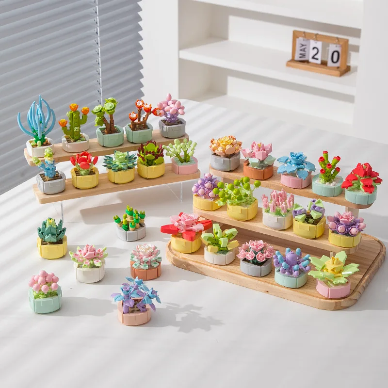 2024 Hot Sale Succulent Pots Bricks Toys Lucky Mini Flowers 32 Types Building Block Sets For Kids
