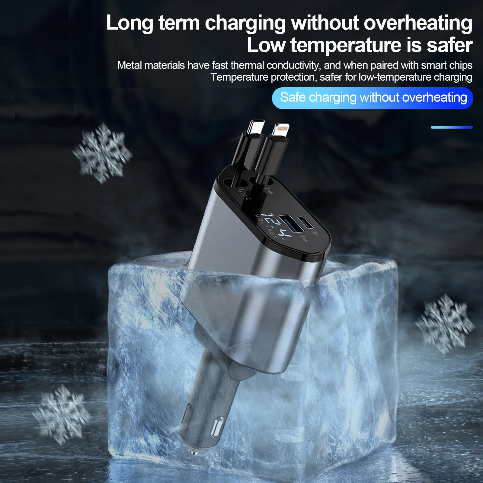 120W 4 in 1 Pd Iphone Auto Display Mobile Cable Android Port Universal Adapter Type C Charging Car Charger Usb Retractable Fast