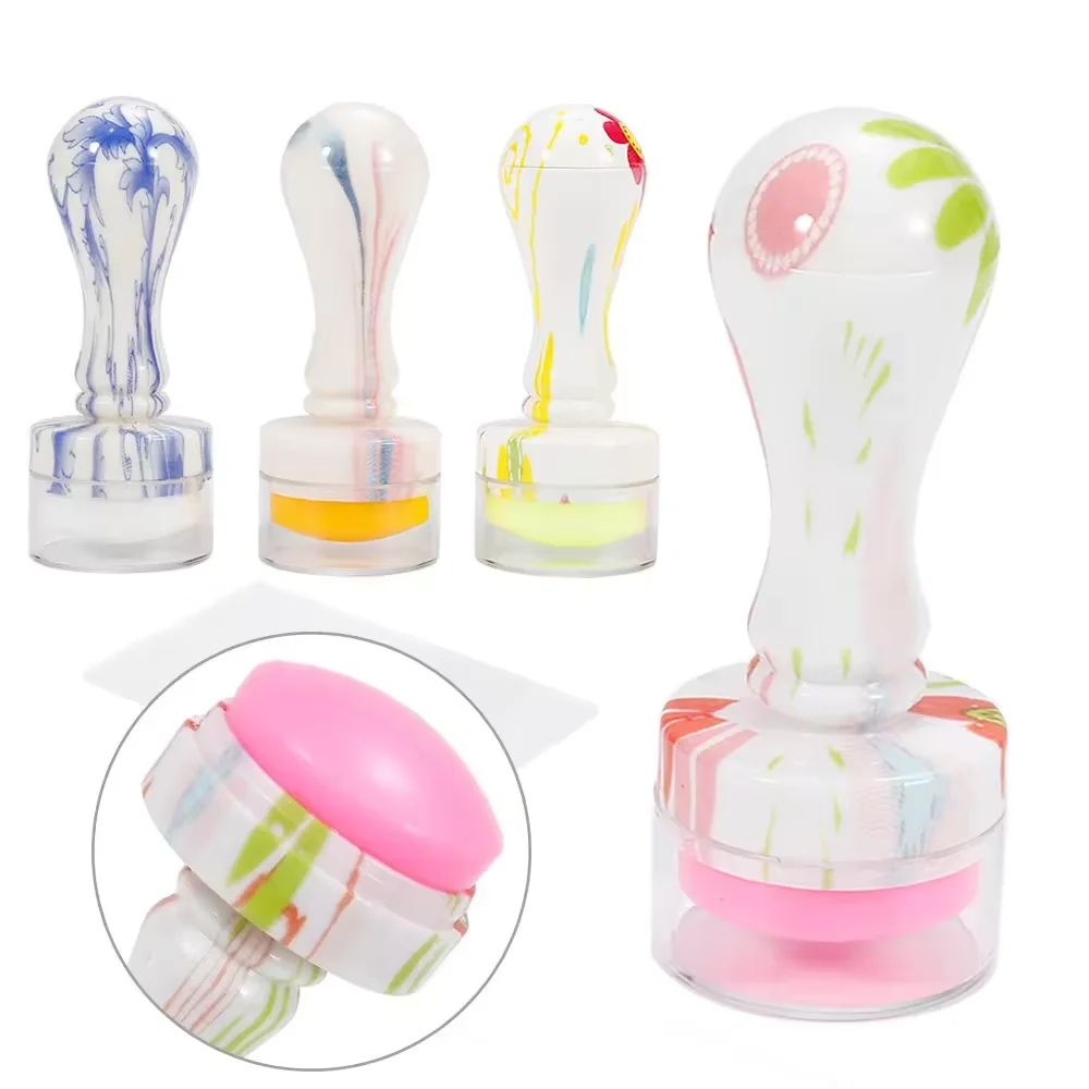 ANGNYA 4 Colors French Seal Printing Nail Stamps Scraper Tool Jelly Silicone Nail Art Stamper Stamping Set