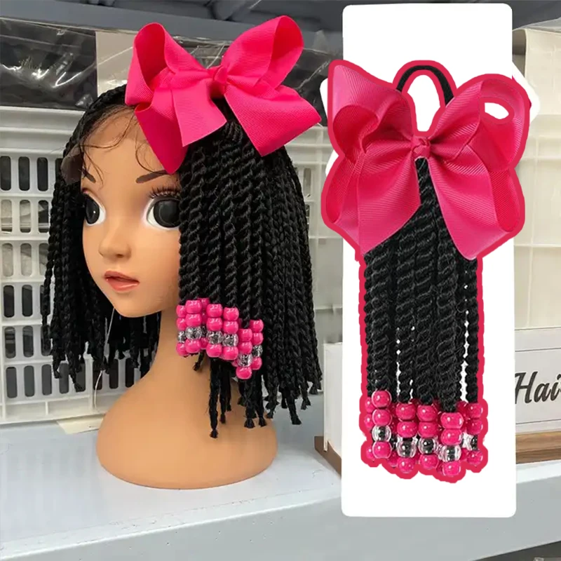 box braid ponytail with beads twin beads ponytailers- short long 6 8 10 inches little girls braided ponytails with beads