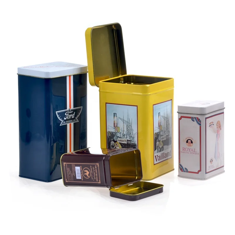 Оптовая продажа заказной прямоугольник 50 г 100 г 125 г 200 г Объем Высокое качество Герметичный Кофе жестяная металлическая коробка с откидной крышкой