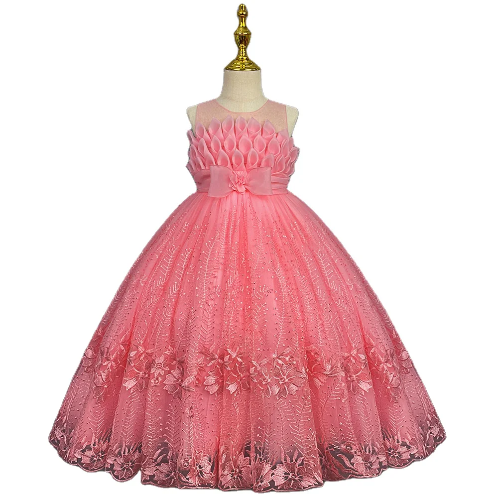 Girls Evening Dresses Elegant Princess Skirts Banquet Children Formal Party Dress Gown Dress for Baby Girl Tulle Fabric Printed