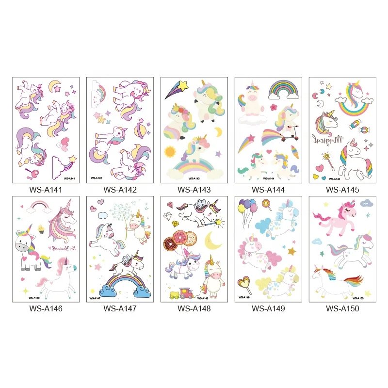 Top Manufacturer Best Selling Unicorns Designs Water Transfer Temporary Glitter Tattoo Sticker For Kids