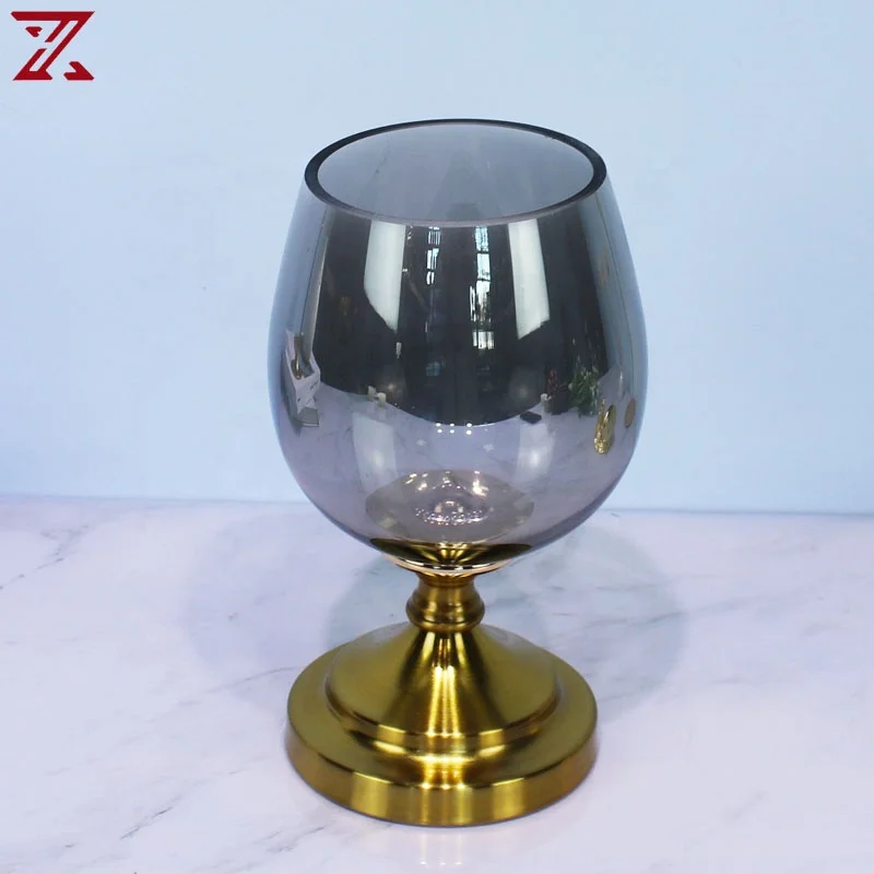Nordic modern mini small metal base glass flower vase high quality centrepiece cup shape vase