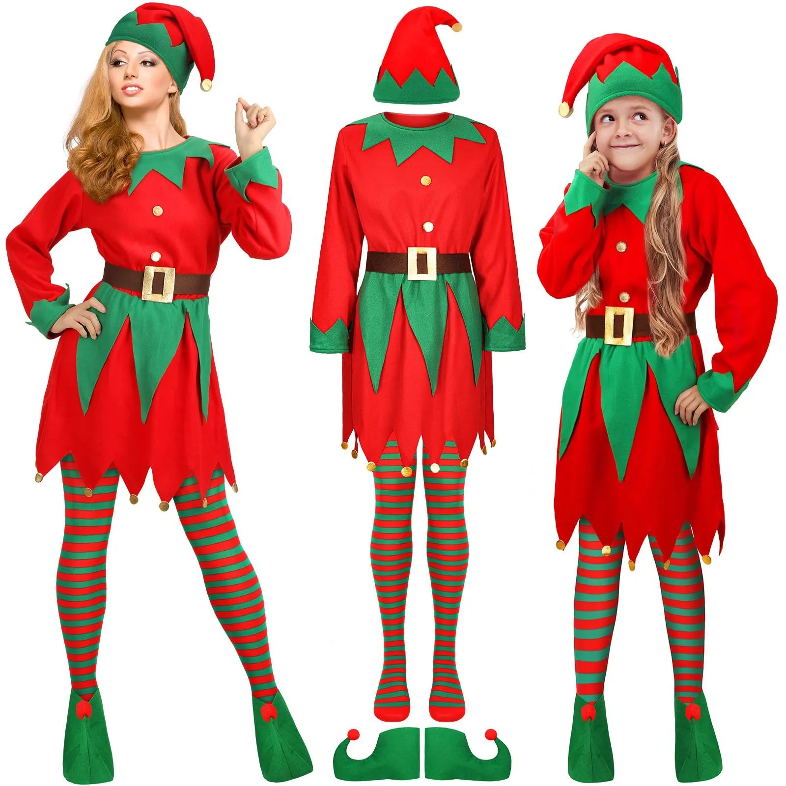 Adult christmas costume children christmas elf suit red and green color scheme cosplay costume