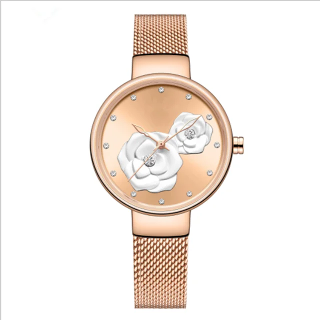 
Cheap price 2020 Good Quality Chic Women Embossed Flower Dial Stylish Blue Waterproof Mesh Strap Ladies Watch 