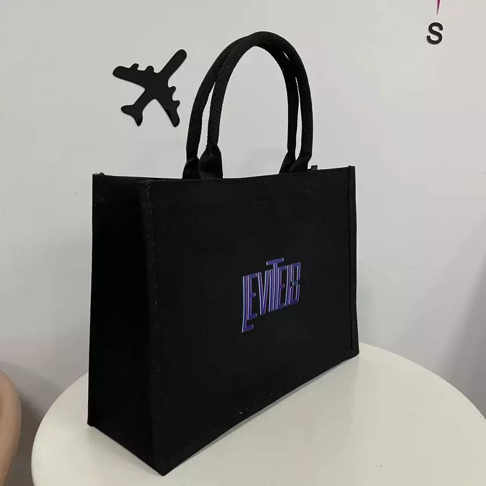 Personalized Custom Logo Waterproof Tote Bag Black Color Jute Shopping Bag Eco Friendly Portable Handbag Gift Bag