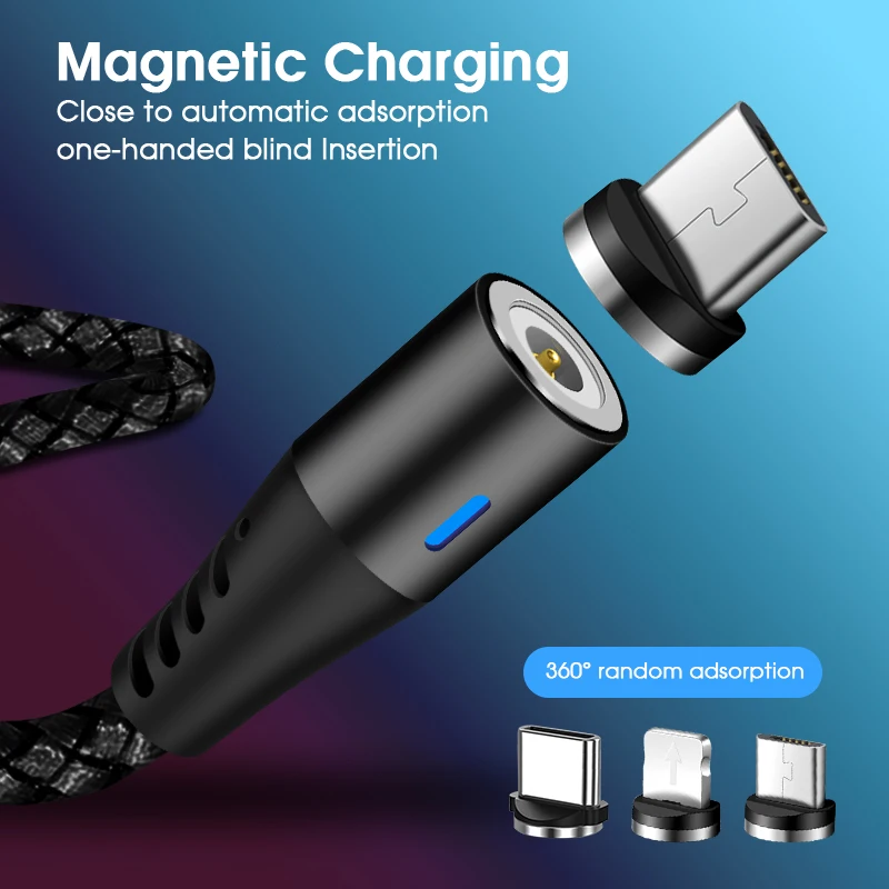 Бесплатная доставка OEM 1 м 3 в кабель Магнитный зарядный USB-кабель Micro USB Type