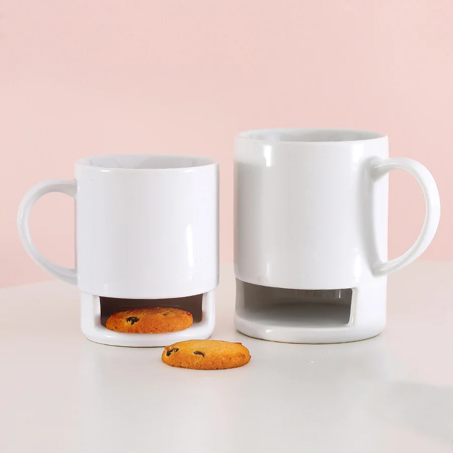 Aesthetic Mug Ceramic Coffee Mug With Biscuit Cookie Dessert Pocket