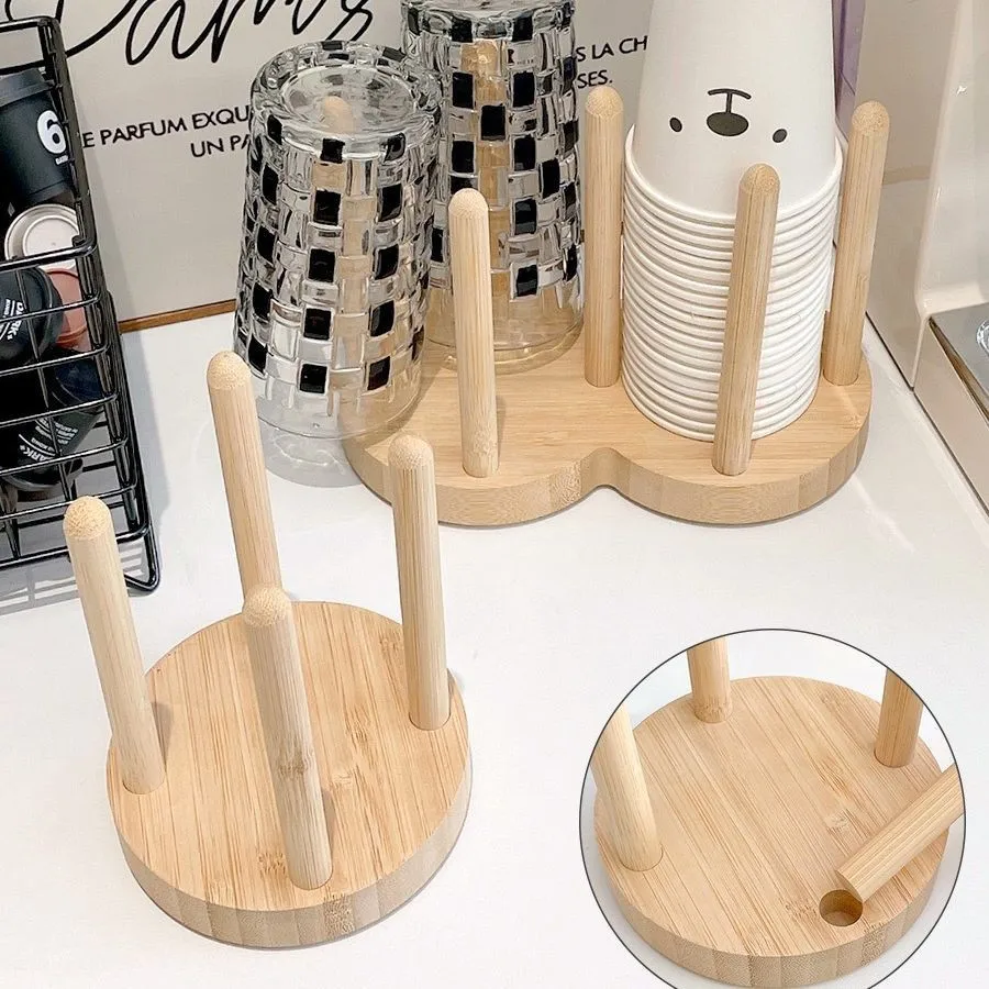 Bathroom Cup Dispenser 3oz Bamboo Holder Wooden Disposable Cup Organizer Disposable Paper Cup Holder for Bathroom