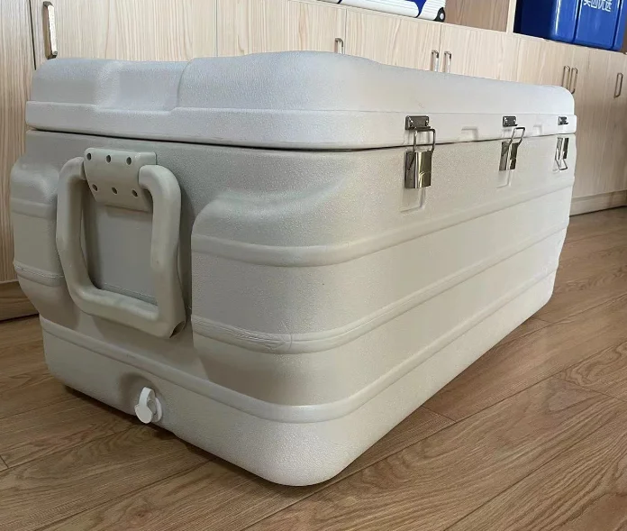 plastic vaccine carrier portable PU car refrigerator large 170L ice cooler box with wheels and handles for medical transport
