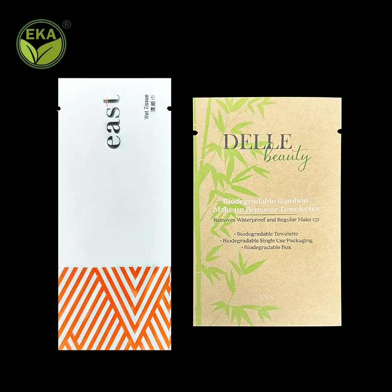 Resealable Customised Logo Eco Friendly Mini Kraft Paper Biodegradable Make Up Remover Towelettes Packaging Bag
