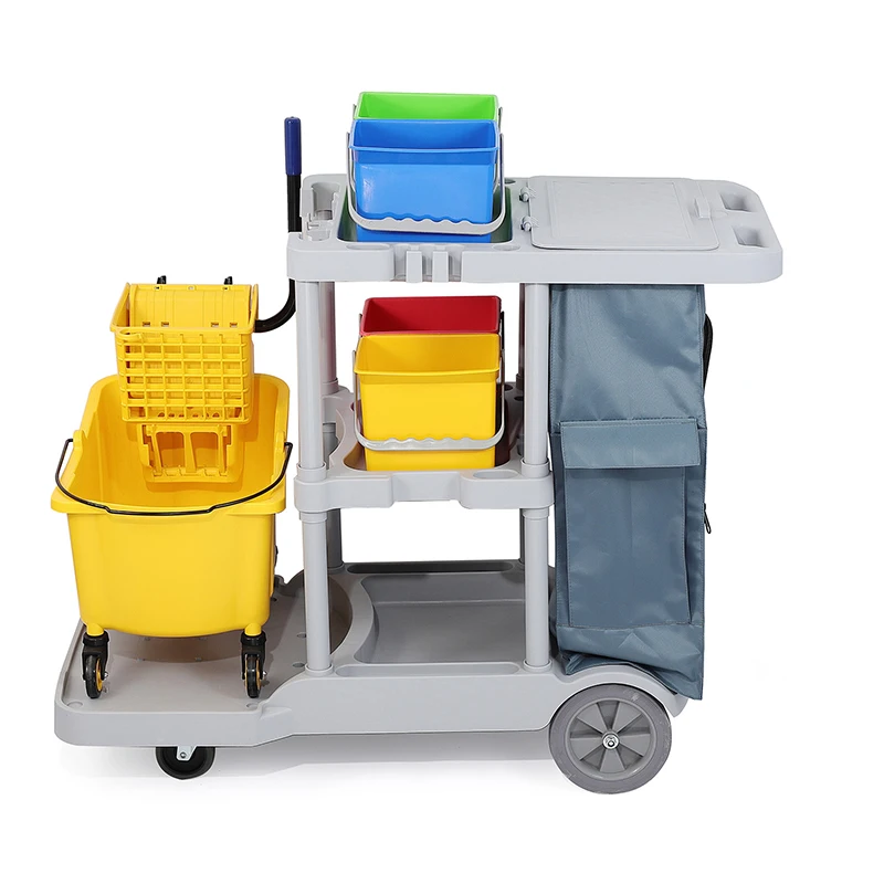 Commercial Restaurant Room Service Cleaning Tool Trolley Cart Wheel Wheelie Bag With Mop Wringer