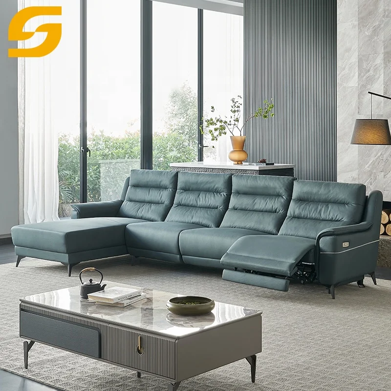 Sunlink Furniture Italy Design L-Shaped Electric Sofa Recliner Couches And Sofas Modern Neoclassic Leather Living Room Sofa Set