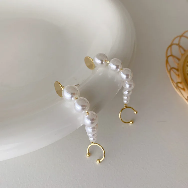 925 Silver Needle Pearl Hoop Earring Imitation Ear Cuff round piece light luxury