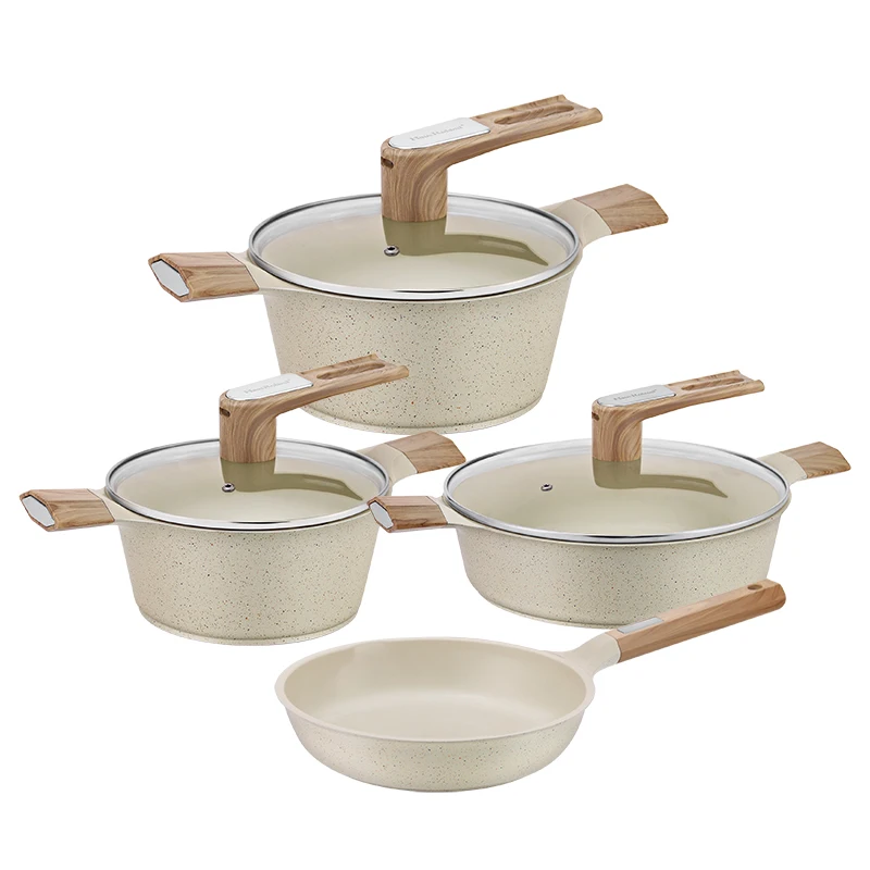 Hausroland Kitchen Ware Life Smile Ceramic Cooking Pots Sets Induction Base Die Cast Casserole Aluminium Non Stick Cookware Set