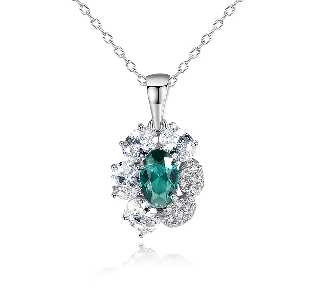 Daidan Statement Necklace Women Luxury Green Stone Cubic Zirconia Fine Jewelry 925 Sterling Silver Necklace