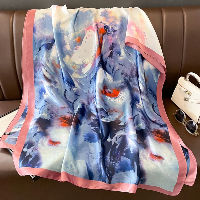 Wholesale hot sell new ladies designer silk scarves elegant flower printed silk hijabs Muslim women custom neck silk scarf shawl