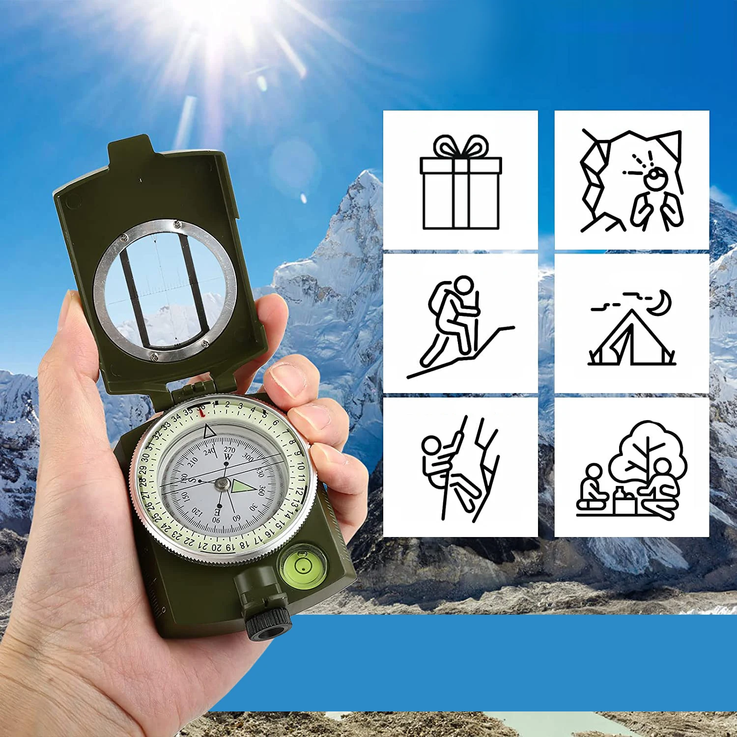 Outdoor vintage mirror geological precision tactical travel plotting survey clinometer compass
