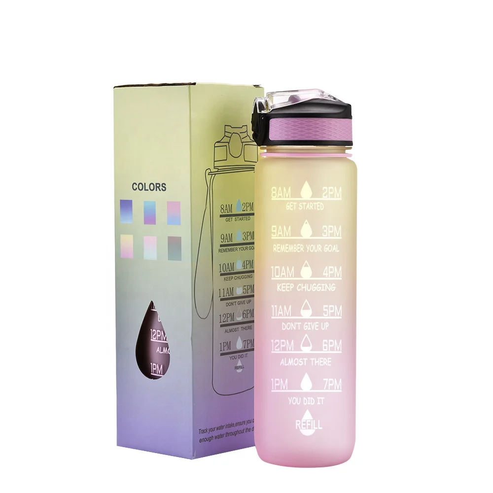 BPA Free Tritan Water Bottle with Straw and Motivational Fitness Time Marker Large Capacity 1L Sports water bottle