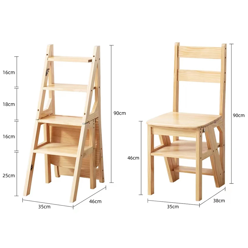 Multi-functional Library Bamboo wooden chair ladder