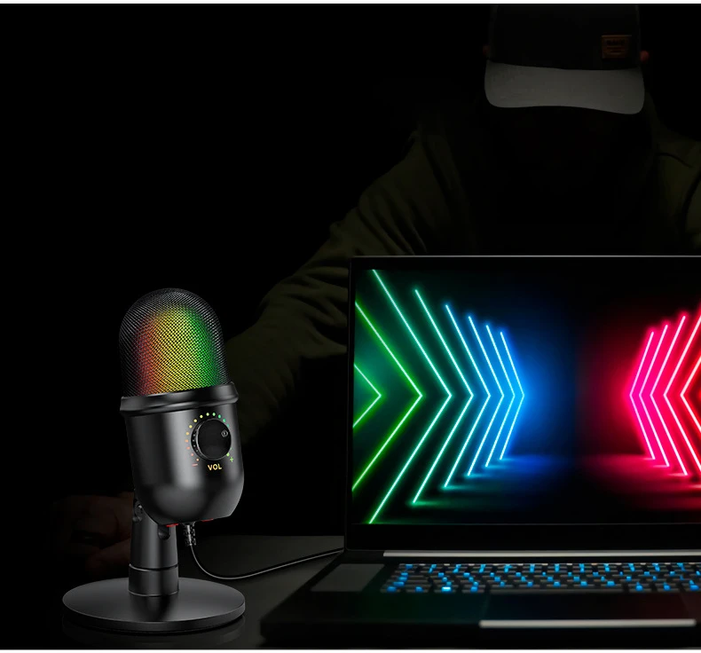 RGB Wired Studio Podcasting Gaming Microphone USB Stream Recording Desktop USB Condenser Mic Noise Cancelling Microphone