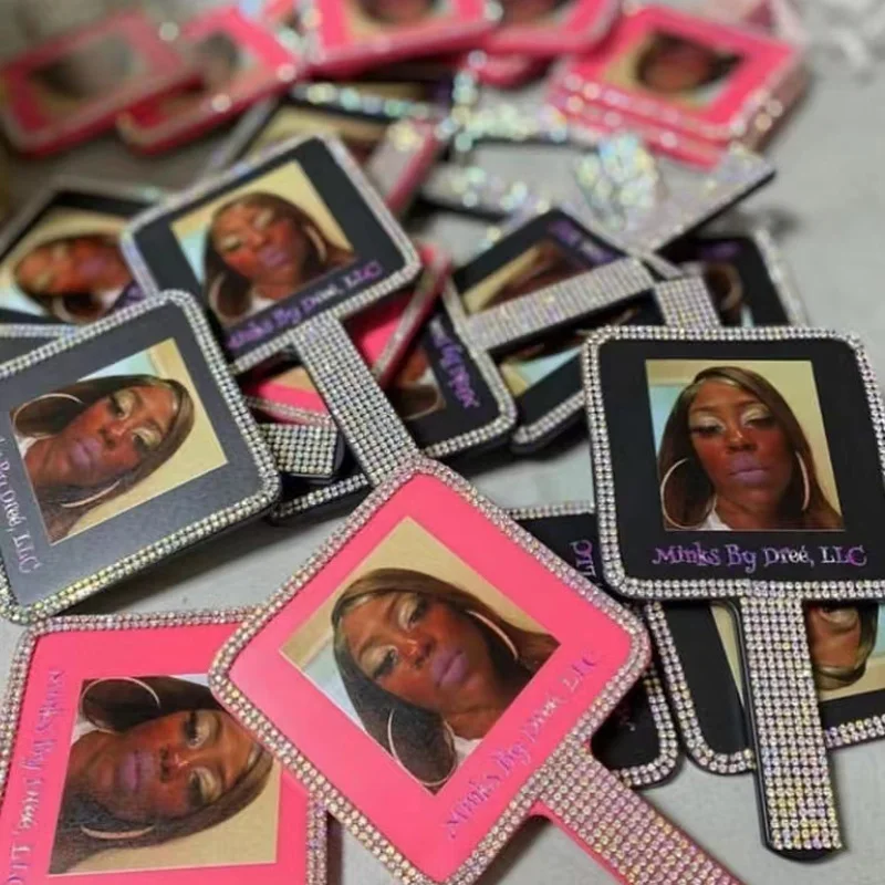 Частная торговая марка, индивидуальный логотип, пластиковые маленькие блестящие ручные квадратные косметические ручные зеркала