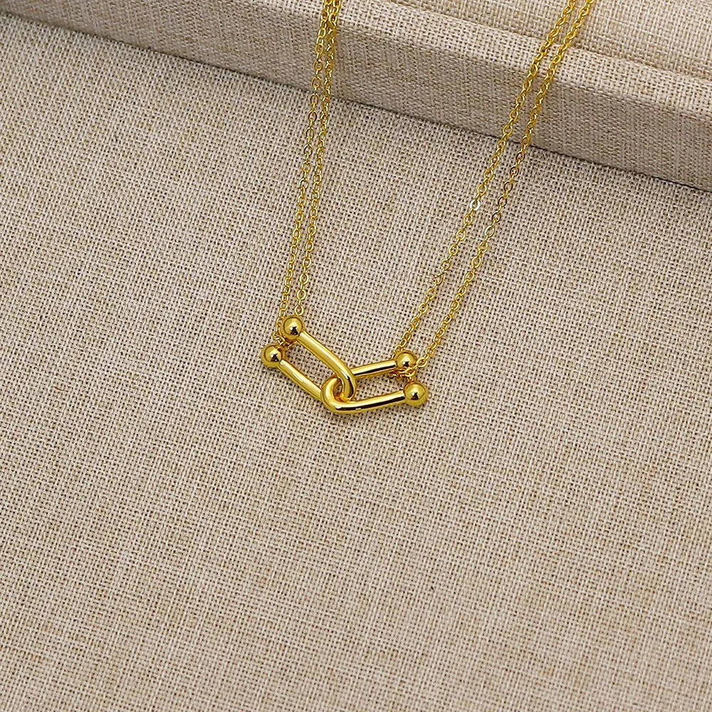 WY Versatile Horseshoe Buckle Double Buckle Dtainless Steel Necklace Fashion Jewelry 18K Plated Necklace For Men And Women