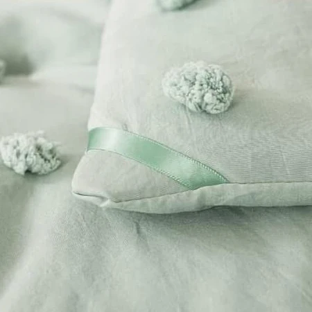 Стеганое одеяло с вышивкой в горошек комплект из 3 предметов стеганое постельное белье помпоном шт. стиле бохо жаккардовое легкое