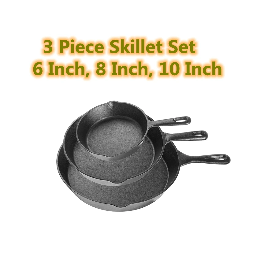 Предварительно приправленные чугунные сковородки 6 дюймов + 8 дюймов + 10 дюймов, набор из 3 предметов для домашнего/наружного гриля, варочной панели, барбекю