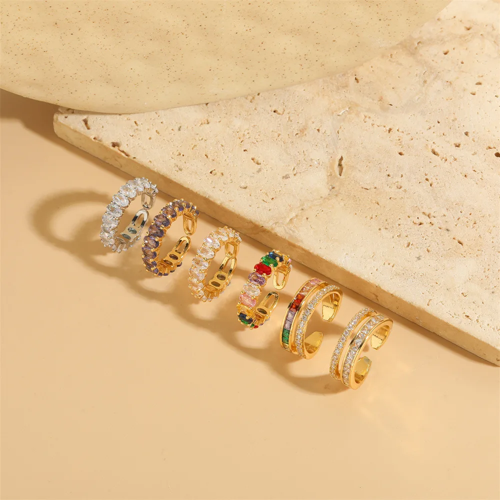 Shiny Cubic Zirconia Gold-Plated Copper Geometric Ring Band Exclusive Trendy Ring for Women