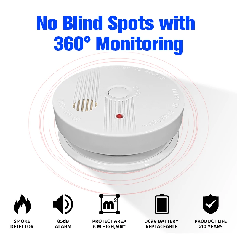 Hotel Shops Wireless Home Security Smoke System 85Db Independent Photoelectric Fire Alarm Smoke Detector En14604
