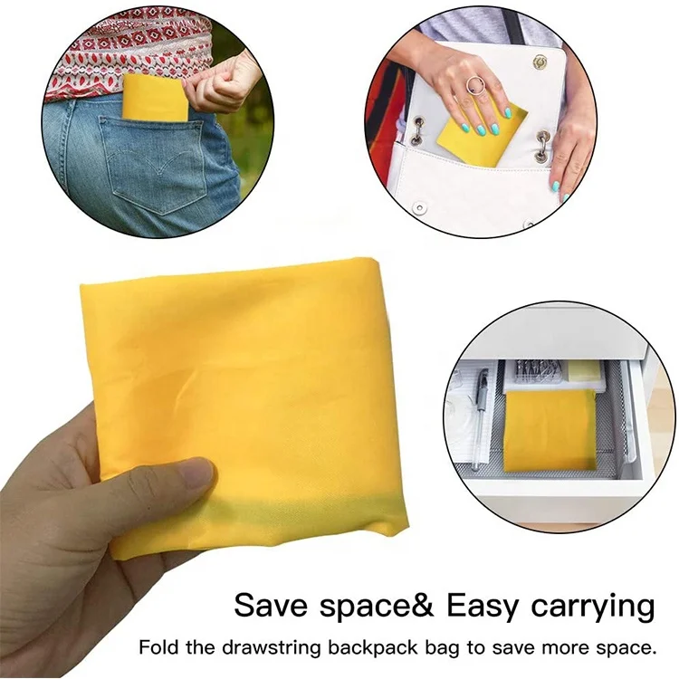 Foldable Printed Multicolor Lightweight Durable 210D Polyester Kids Small Sports Drawstring Bag Draw String School Backpacks