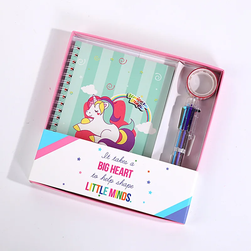 Wholesale school cute stationary girls gift student pink notebook ballpen stationery set with box