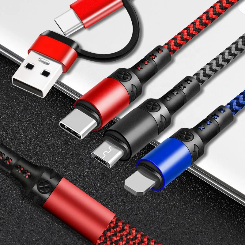 2021 New The Best Nylon Braided 1.2M 5 IN 1 Fast Charge Multi USB Charger Charging Cable For iPhone Android Phone Tablet