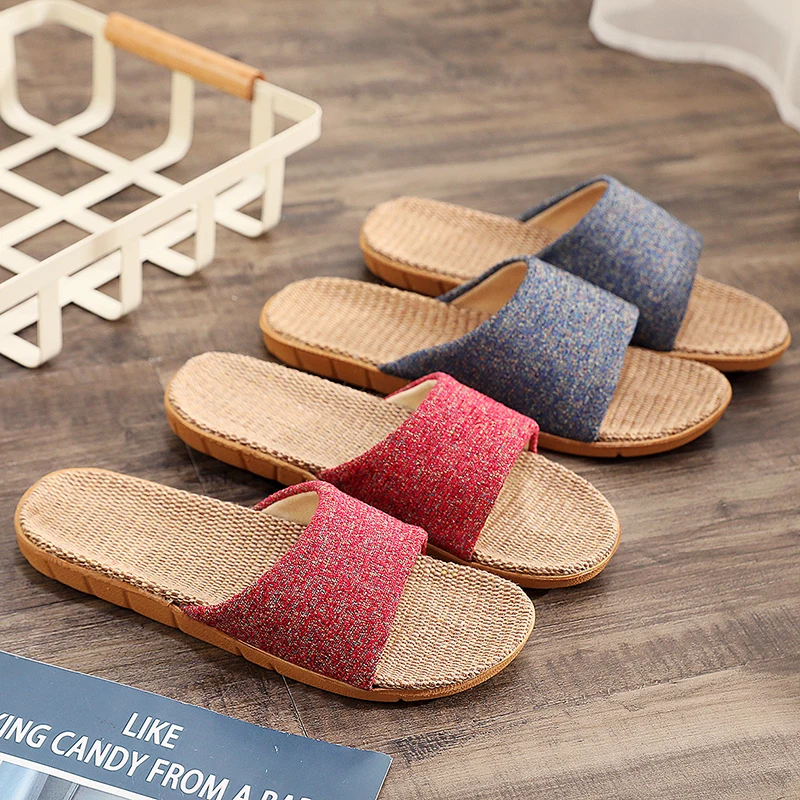 Women Home Slippers Indoor Floor Soft Couple Linen Slipper Spring Autumn Lightweight Unisex Bedroom Shoes Ladies Flax Flip Flop