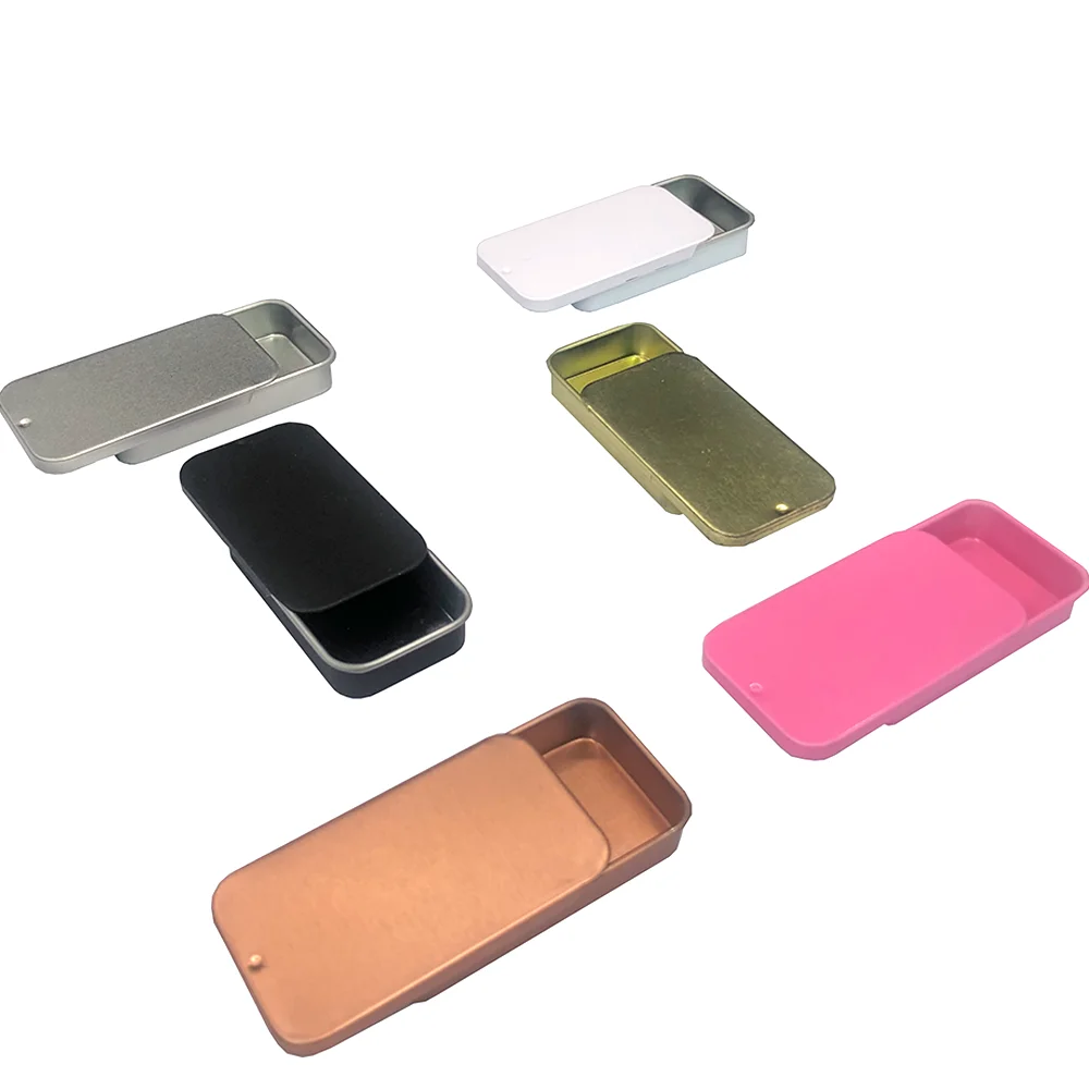 Empty Small Rectangle Metal Tin Candy/Mint/Cosmetic/Brow Soap/Solid Perfume/Lip Balm Slide Top Metal Tin Case/Box/Containe