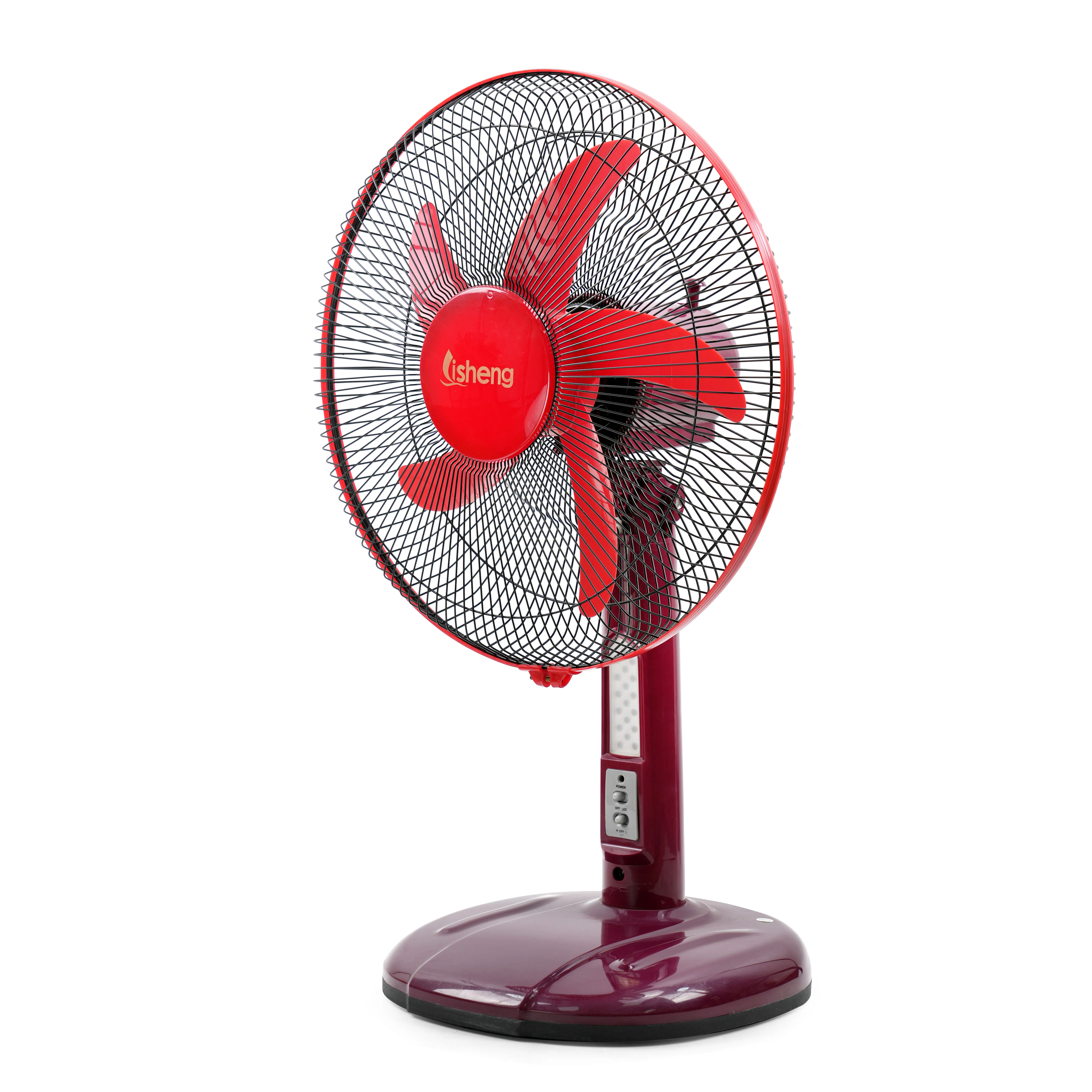 AC/DC table fan exported to Yemen DC 12V brush motor 16-inch portable table fan  air cooling  fan with led light and adapter