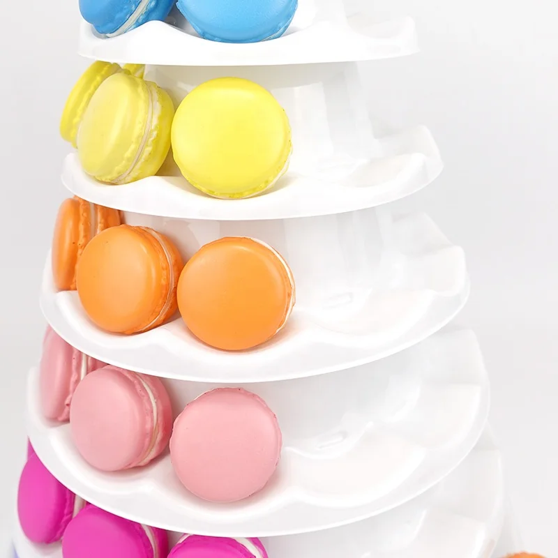 Custom 6 tiers macaron tower white PET plastic macaron cookie display stand