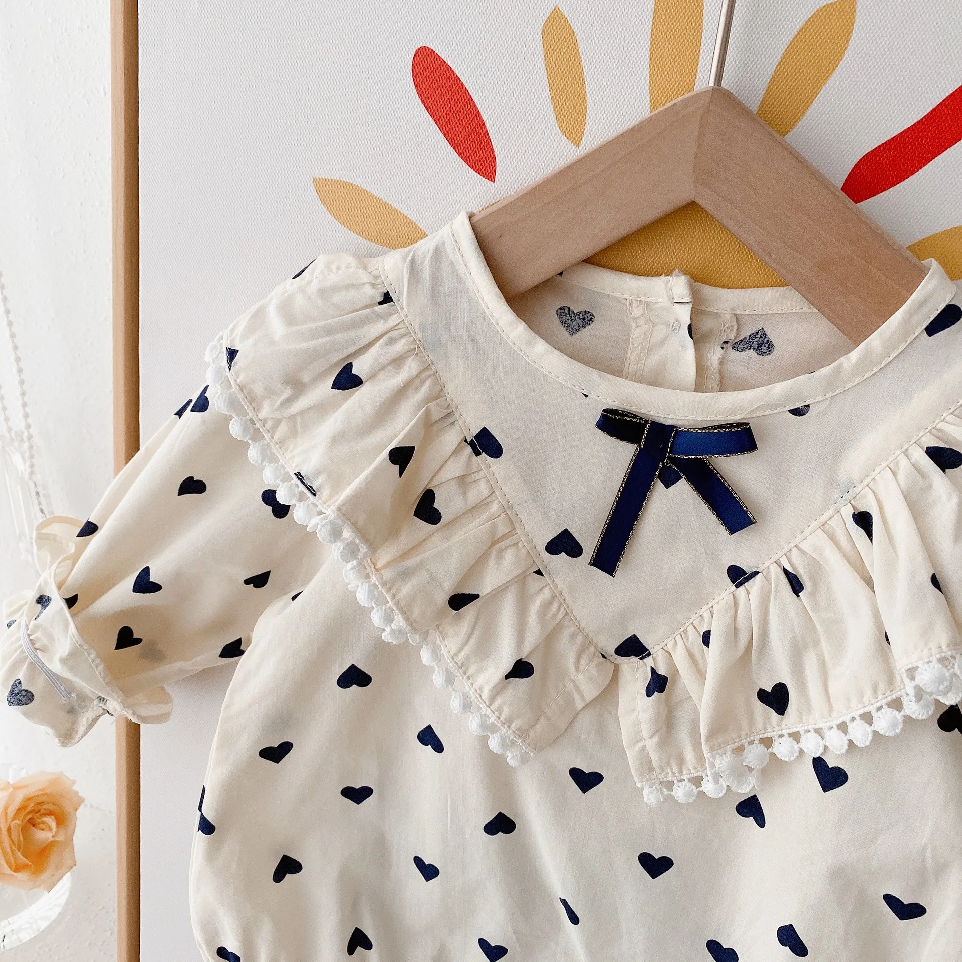 Wholesale Print Ali X Press Depuy S-rom Infant Baby Clothes Polka Dot Girl Jumpsuit Ruffle Rompers Long Sleeve Cotton Bodysuit